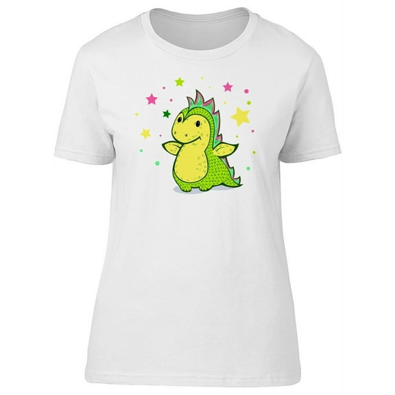 Cute Green Dragon Cartoon T-Shirt Women -Image by Shutterstock, Female Medium