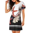 thumbnail image 2 of Xecao Starfishes Shells for Women's Loose Nightgown Sleepwear Short Sleeves Shirt Casual Print Sleepdress, 2 of 6