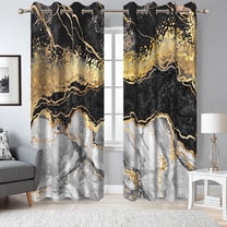 2 Panels Black Gold Gray Marble Blackout Curtain for Bedroom,Modern Abstract Grommet Drapes for Living Room,52x84 Inch