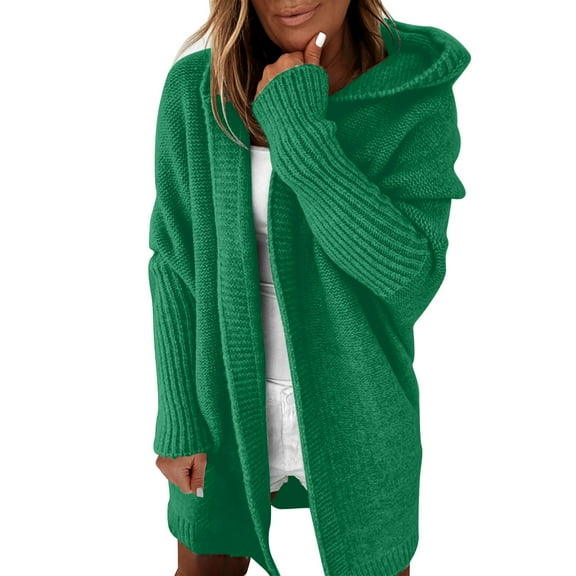 Dyfzdhu Cardigan Sweaters for Women Hooded Long Sleeve Casual Loose Batwing Sleeve Knit Sweater Coat Green