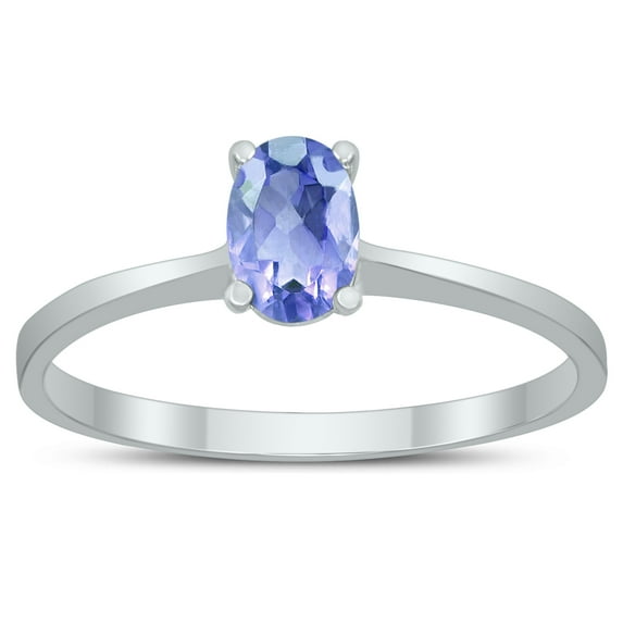 SZUL Women's Oval Solitaire 6X4MM Tanzanite Ring in 10K White Gold
