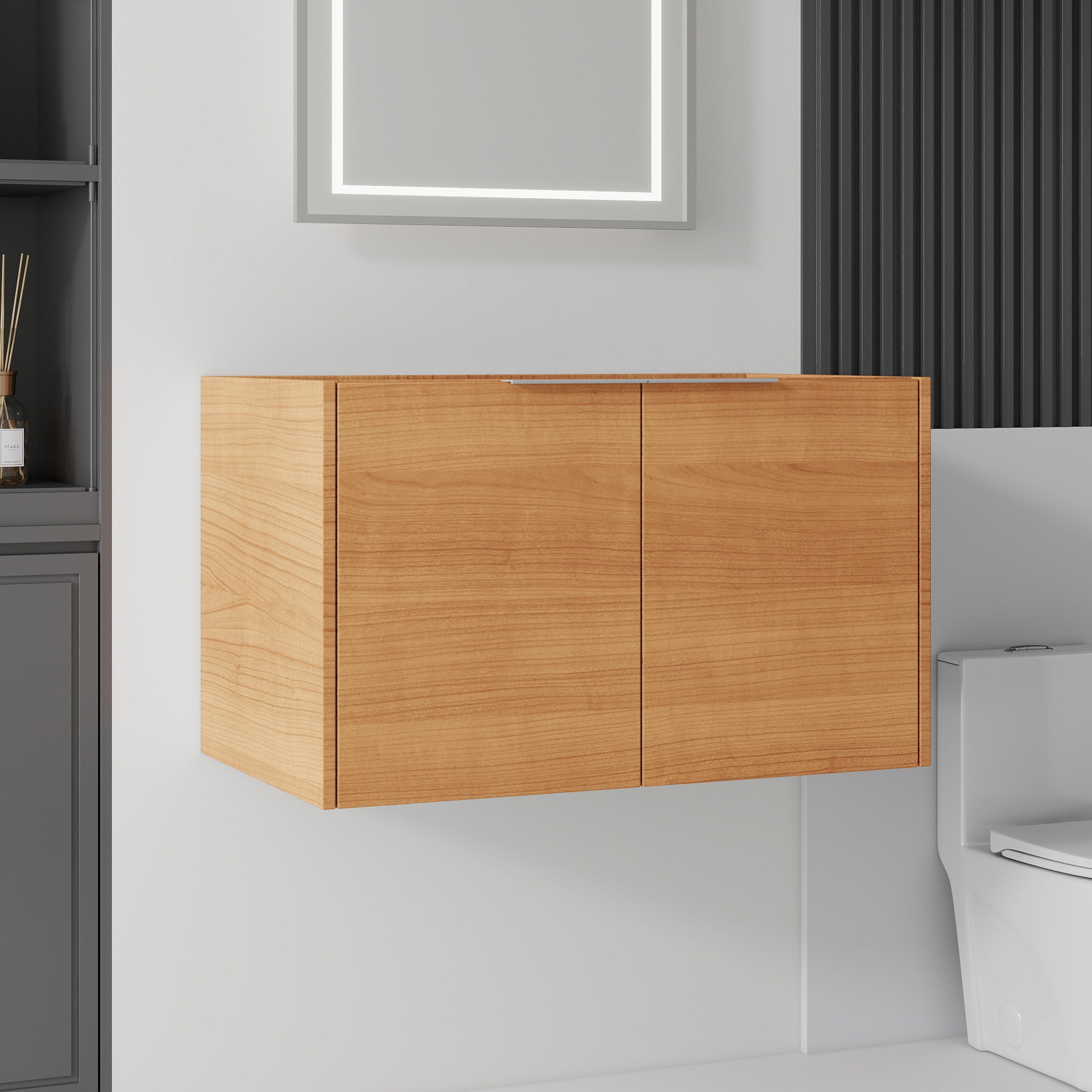 Leumius 30" Floating Bathroom Vanity Cabinet,Soft-Close Double Doors,Wall Mounted Cabinet Set Design Bathroom Vanity for Small Space,Cabinet Only,Oak
