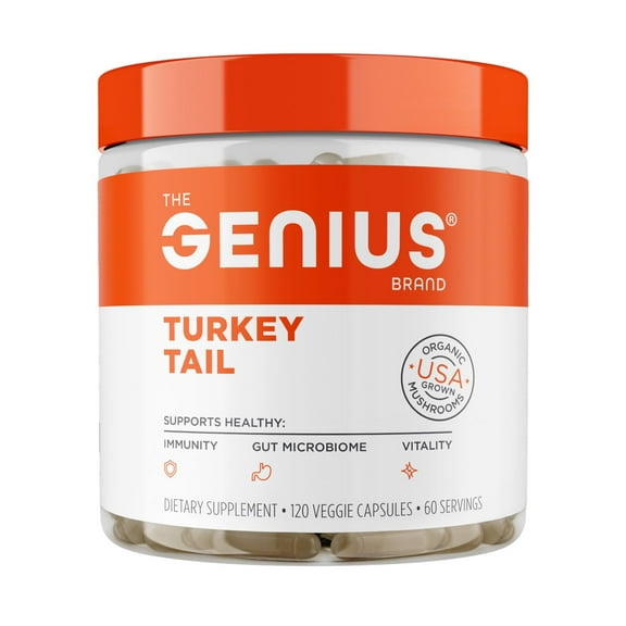 The Genius Brand Genius Turkey Tail - Plant-Based Supplement for Immune, Gut & Antioxidant Support - Organic & Non-GMO - 120 Veggie Capsules