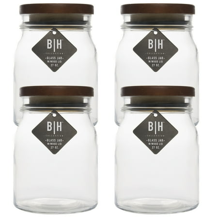Blue Harbor 4 Pack 27oz Clear Glass Storage Jars With Wood Lids