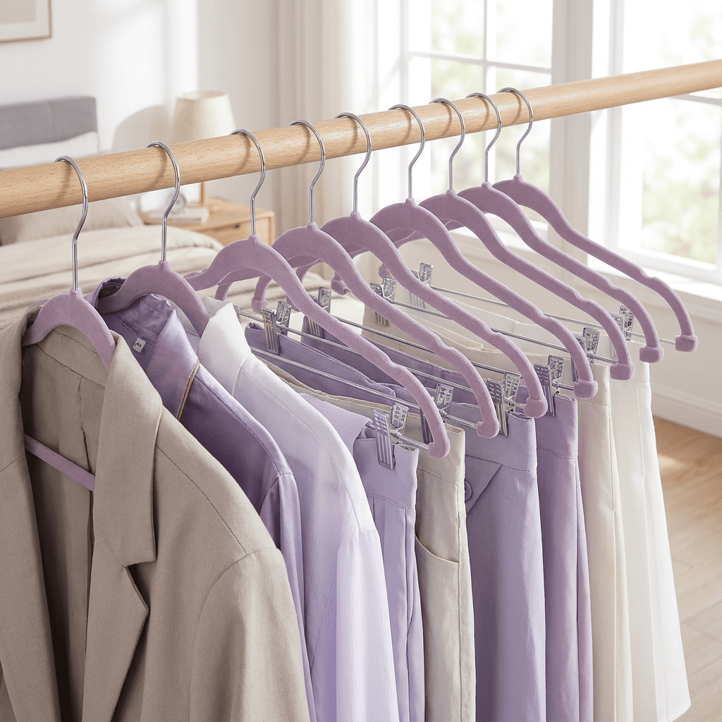 Ledrem 30-pack Adjustable Velvet Hangers, Skirt & Pants Hangers with Movable Clips, Adult, Pale Purple