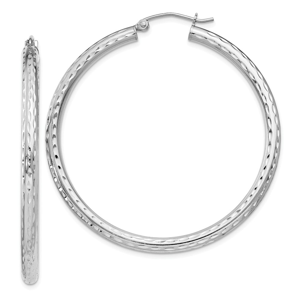 .925 Sterling Silver 47 MM Polished Round Classic Hoop Earrings