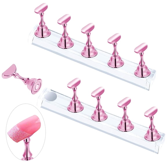 EXLEAF 2 Sets Pink Press on Nail Stand with Putty, Magnetic Fake Nails Holder for Painting Nails Practices, Beginner Acrylic Nail Art Kit Accessories, Nail Salon Equipment and Decor
