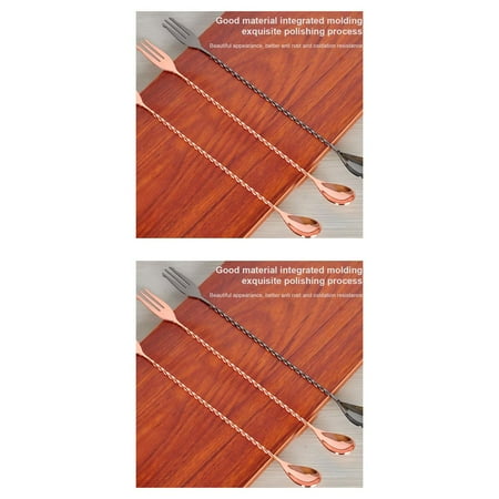 

2pcs Cocktail Shaker Spoon Stainless Steel Long Handle Spiral Pattern Bar Stirring Mixing Spoon Round-tail Rose Golden