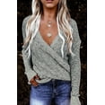 thumbnail image 1 of Women's Gray Deep V-neck Long Sleeve Knit Sweater, 1 of 8