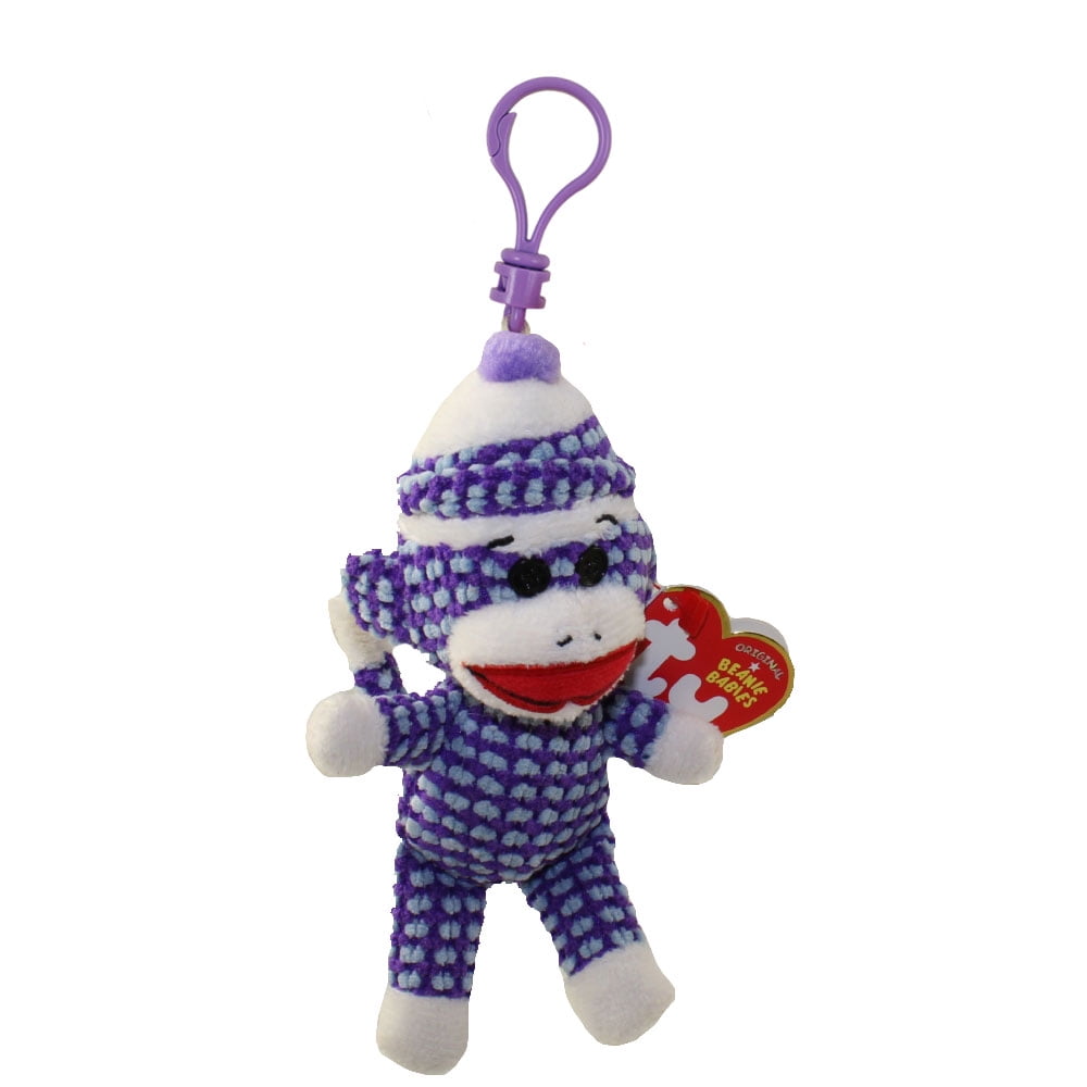 TY - TY Beanie Baby - SOCK MONKEY (Purple Quilted) (Plastic Key Clip