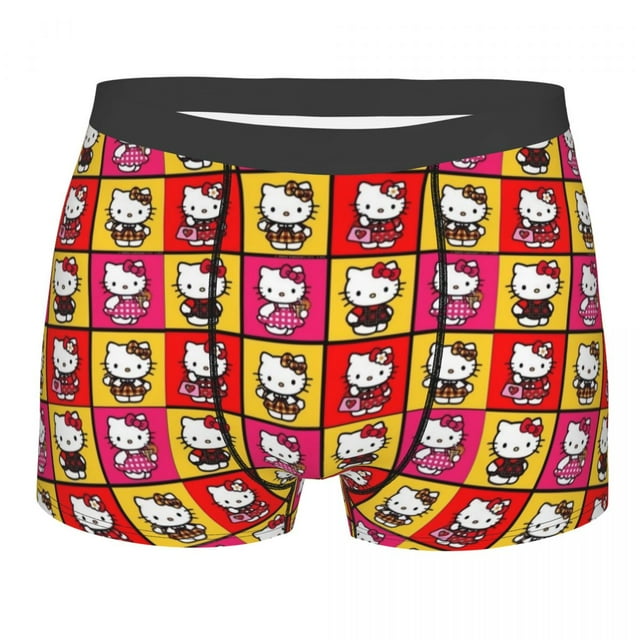 RWJDXD Custom Hello Kitty Anime Cat Pattern Underwear Men Stretch Boxer Briefs Shorts Panties Soft Underpants For Male o