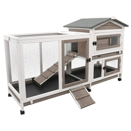 Gowoodhut Rabbit Hutch Indoor Bunny Hutch Wooden Rabbit Cage Indoor with Wheels for Small Animals