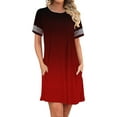 thumbnail image 4 of T Shirt Summer Dress for Women Casual Striped Short Sleeve Knee Length Beach Dresses Crew Neck A Line Tunic Dress, 4 of 6