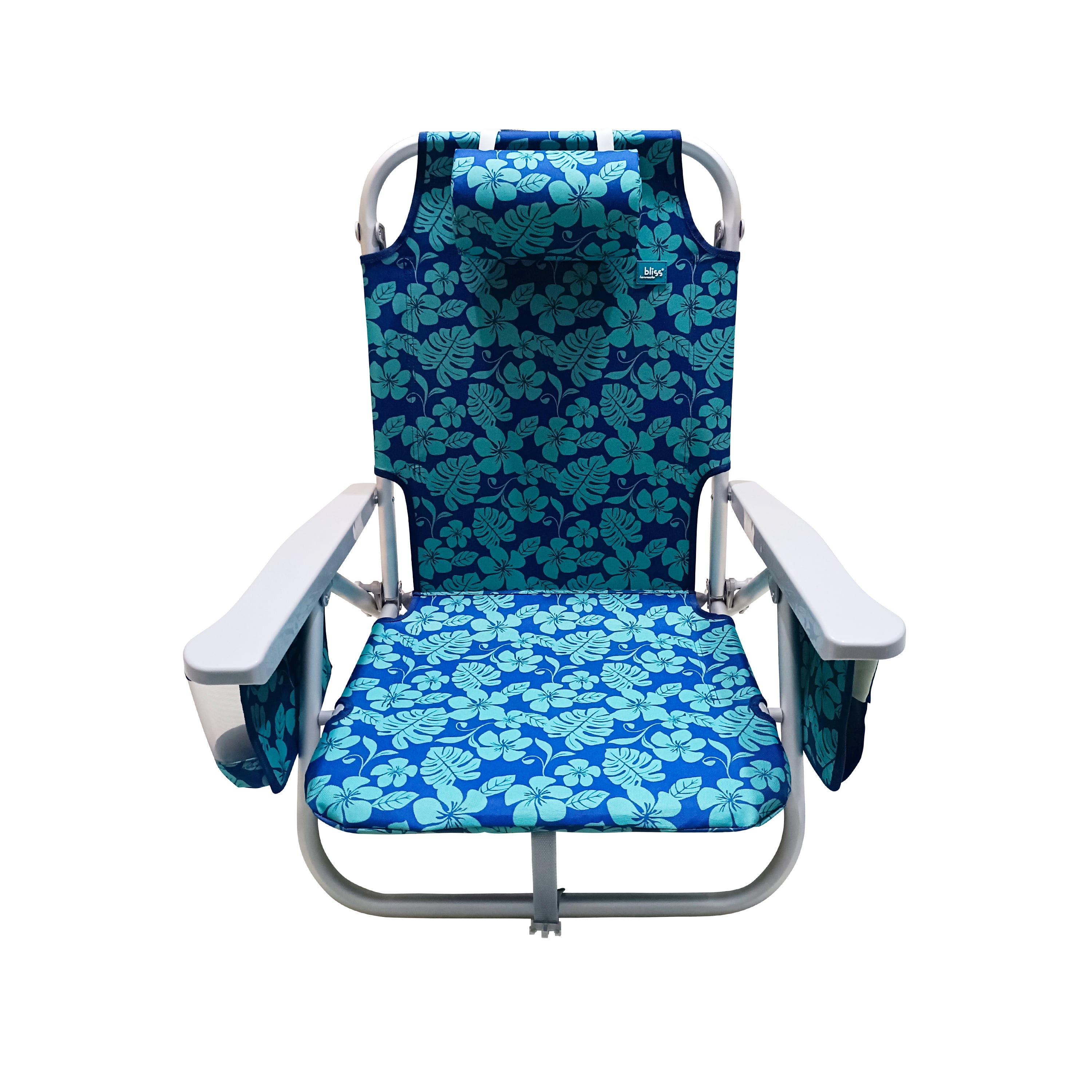 Bliss Hammocks Aluminum Beach Chair W/ Detachable Cooler Bag, 5 Reclining Positions, 275 Lb. Capacity (Blue Flowers)