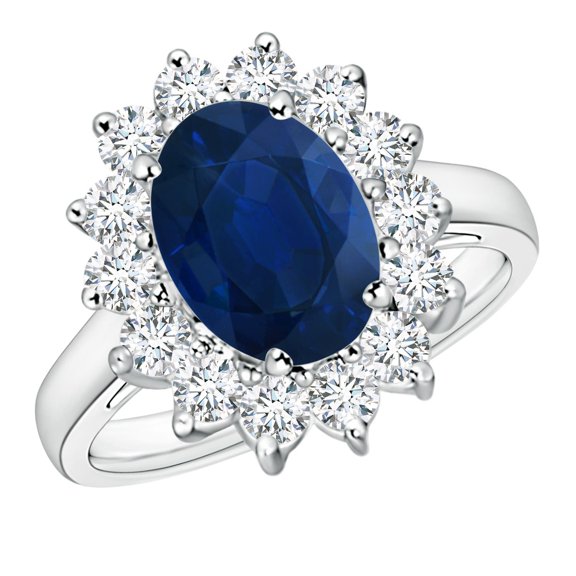 ANGARA Natural 3.3 ct Blue Sapphire Ring with Diamond in 14K White Gold for Women (Size-10x8mm) | September Birthstone, Anniversary, Jewelry Gift for Women | Natural Sapphire Ring