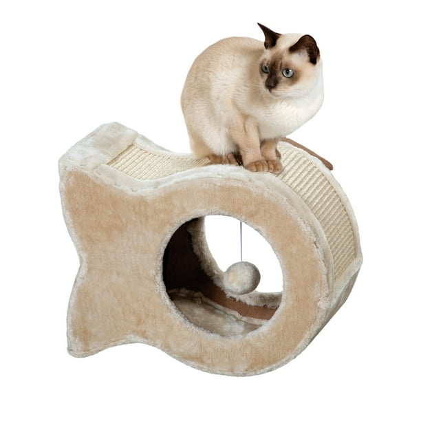 Etna Fish Shaped Kitty Condo Plush Sisal Cat Scratching Post With Hanging Toy Napping Cave Bed Walmart Com Walmart Com