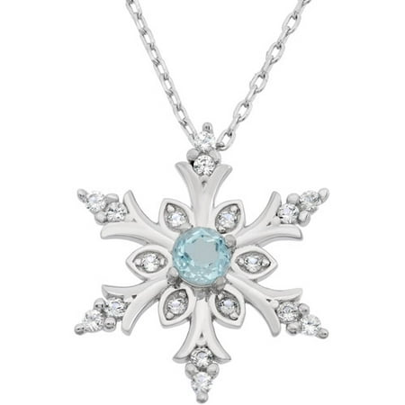 Blue Topaz and Created White Sapphire Sterling Silver Snowflake Necklace, 18