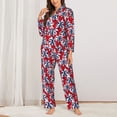 thumbnail image 3 of Wukai Palm Tree Pattern on Red Print Women's Pajama Set - Soft Long Sleeve Sleepwear for Comfort and Style-Large, 3 of 9
