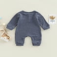 thumbnail image 4 of Toddler Baby Rompers Solid Color Knit Casual Button Crew Neck Long Sleeve Jumpsuit for Newborn Girl Boy, 4 of 8