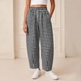 thumbnail image 2 of Plaid Barrel Pants Women Summer Casual Loose Wide Leg Lounge Gingham Trousers Spring Fashion Beach Bottoms Black M(M), 2 of 6