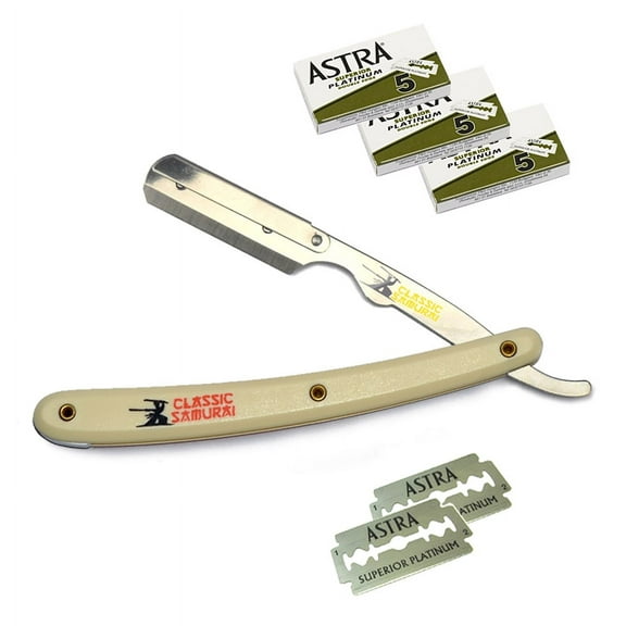 Cream Stainless Steel Professional Barber Straight Edge Razor with 15 Astra Double Edge Razor Blades