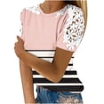 thumbnail image 1 of Camisas de Manga Corta para las Mujeres Impresión Cuello Redondo Suéter Encaje Camisa, Blusa de Verano Casual para las Mujeres, 1 of 5