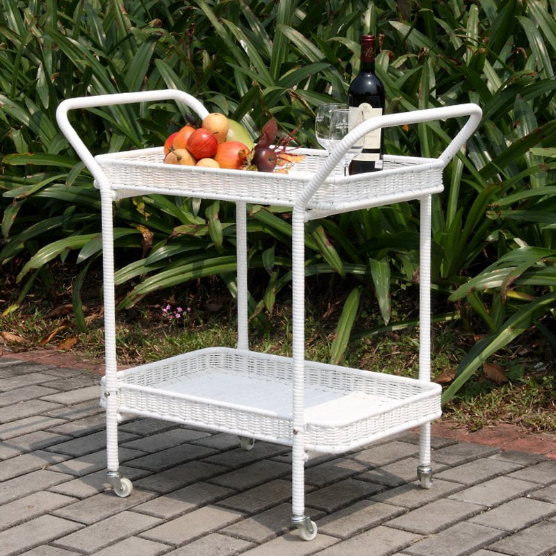 Jeco Outdoor Wicker Patio Furniture Serving Cart