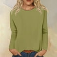 thumbnail image 2 of 2023 Cotonie Women's Solid Color T-shirt Long Sleeves Pullover Round Neck Blouse 2023 Trendy Casual Tops,Army Green,M, 2 of 5