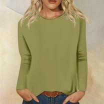 LYEAA Long Sleeve Tunic Tops for Women Warm Crew Neck Shirts Stylish Solid Winter Pullover Comfortable Dressy Casual Outfits Loose Lightweight Clothes Green M