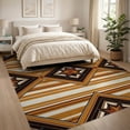 thumbnail image 3 of ODIKA 8'x10' Washable Area Rug Southwestern Stripe Spotted Boho Border Farmhouse Motif Refined Structured for Dining Room, Large Office, Lounge, Non-Slip Chair-Friendly Mat, 3 of 7
