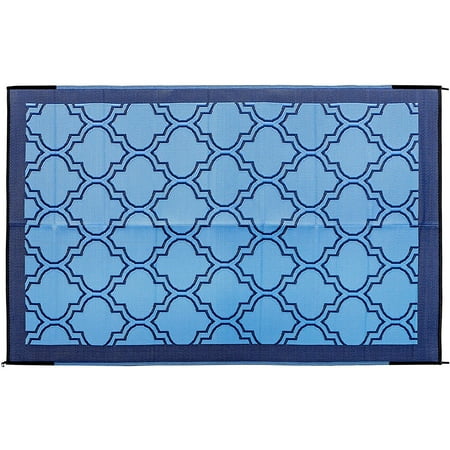 Camco 42876, Blue Lightweight, Breathable 6' x 9' Reversible Lattice Design Portable Outdoor Patio Mat Pad For Recreational Vehicle, Sport Utility Vehicle, Truck with Foldable 1 Piece 1 Count