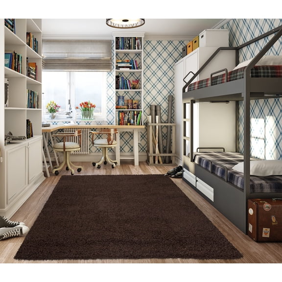 Ottomanson Shag Solid Contemporary Area Rug, 6'7" x 9'3", Brown