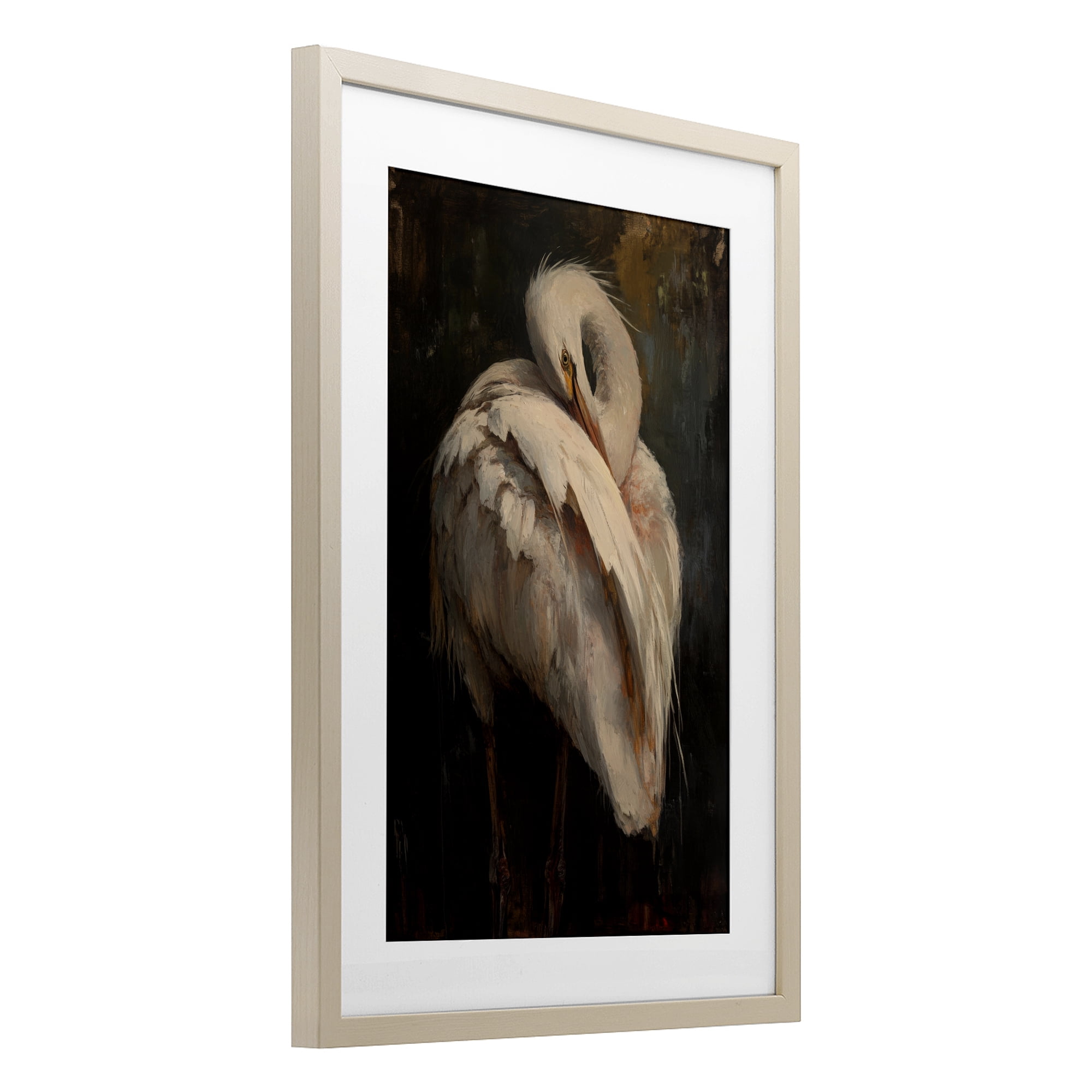 Stupell Industries Sleeping Egret in Golden Light Birch Framed Print Under Glass, design by Petal Prints Design
