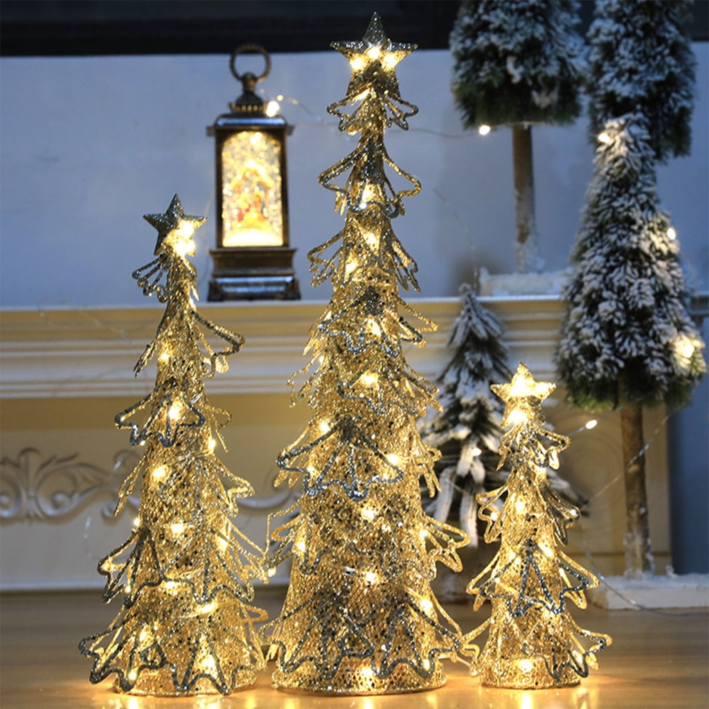 PatungKu Wrought Iron Christmas Tree with Led Light Night Lamp Model Ornament Crafts for Children Girl Boy Birthday Decorations