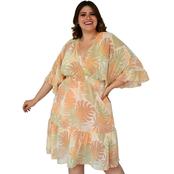 Vestido vaporoso Roman Fashion modelo 1978 Durazno naranja Talla extra