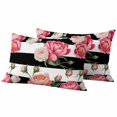 thumbnail image 6 of Pink Flower Outdoor Pillow Covers 20x12 Inch Lumbar Pillow Covers Set of 2 Waterproof Decorative Throw Pillow Cases Black White Stripesvintage Floral Cushion Covers for Patio Furniture Garden Couch, 6 of 8