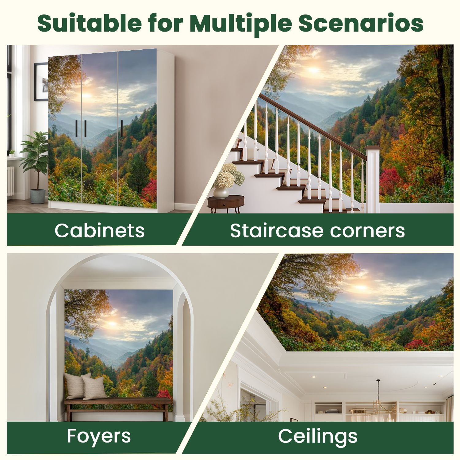 Peel and Stick Wallpaper Sunrise Smoky Mountains Modern Art Wall Mural Decor Self Adhesive and Removable 100in x 144in