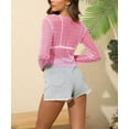 thumbnail image 4 of Women's Glitter Pearl Rhinestone Crop Top Round Neck Long Sleeve Sheer Mesh Blouse Cover Up, 4 of 5