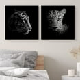 thumbnail image 2 of PixonSign Canvas Print Wall Art High Contrast Tiger & Leopard Close-Up Animals Wildlife Photography Realism Romantics Dramatic Dark Black and White for Living Room, Bedroom, Office - 24"x24" x 2, 2 of 5