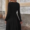 thumbnail image 2 of TaTaai Womens Casual A Line Dress with Pockets Long Sleeve Button Down Round Neck Flared Midi Length Soft Comfortable for Fall Daily Party Holiday Gift, 2 of 7