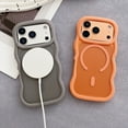 thumbnail image 3 of Dteck Curly Wavy Frame Case for iPhone 17 Pro Max, Compatible with MagSafe, Shockproof Translucent Frosted Back Phone Cover,Orange, 3 of 5
