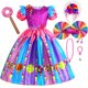 thumbnail image 1 of Rianbow Lollipop Candy disfraz niñas princesa vestido cumpleaños carnaval fiesta Cosplay disfraz niños Purim ropa con diadema M(5-7T) Gao Jinjia LED, 1 of 2