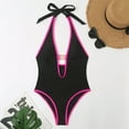 thumbnail image 6 of WREESH Womens One Piece Swimsuit Solid Color Swim Suits New Fashion Splicing Swimsuit Casual Bikini Swimsuit Sleeveless Bathing Suits Hot Pink, 6 of 7