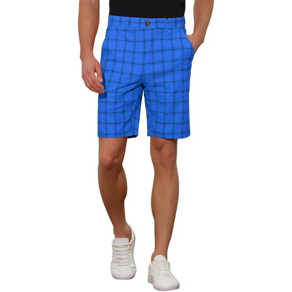INSPIRE CHIC Plaid Shorts for Men's Father's Day Gift Summer Flat Front Checked Patterned Dress Shorts 30 Blue
