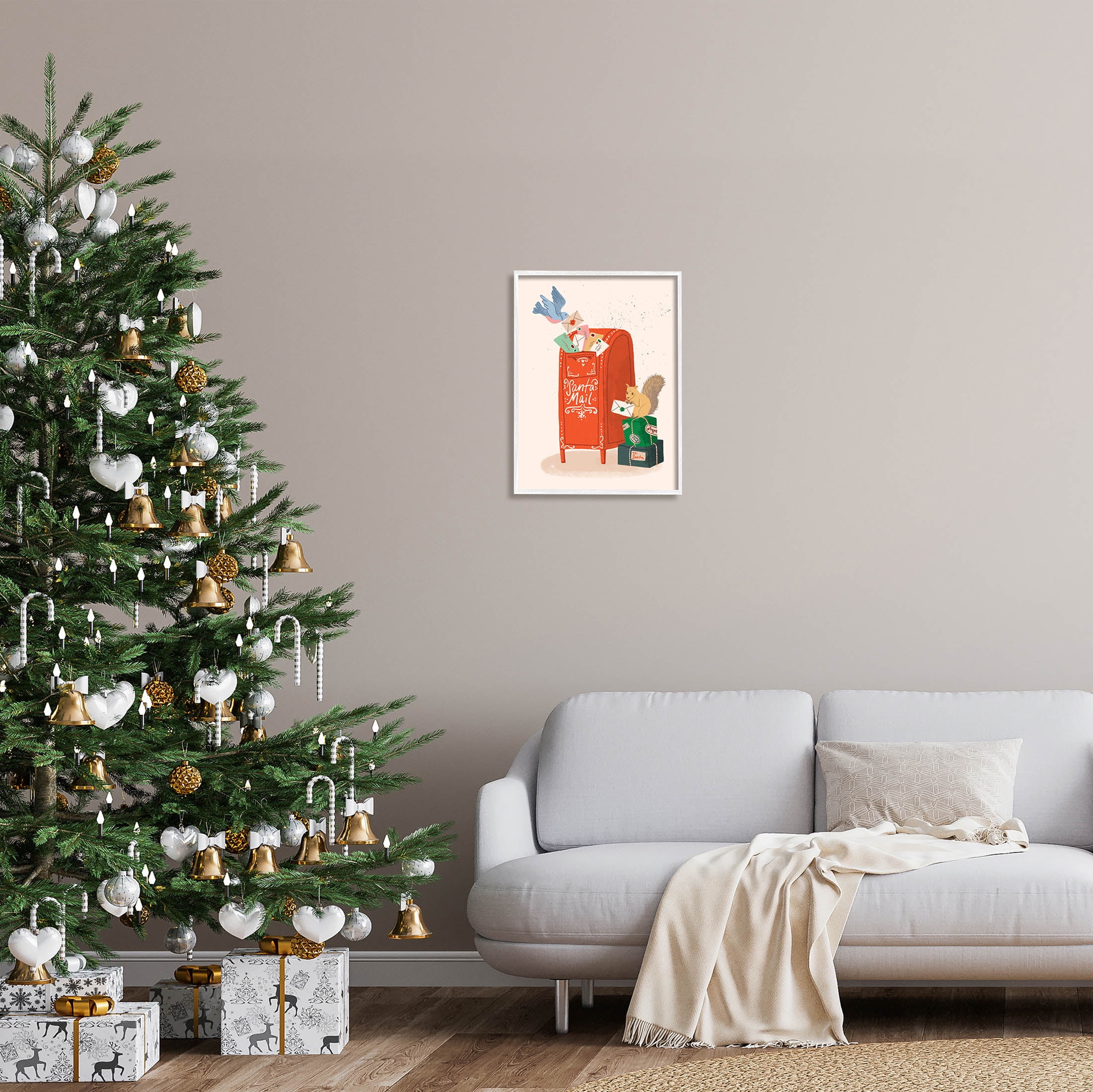 Stupell Industries Santa Mail Holiday Parcels Letters Graphic Art White Framed Art Print Wall Art, Design by Kristina Hultkrantz