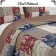 thumbnail image 3 of Cozy Line Home Fashions Sanders Rouge Bleu Marine Marron Imprimé Floral Patchwork Réel, Couvre-Lit Réversible 100 % Coton, Ensemble de Literie (Rouge/marine, Grand - 3 Pcs), 3 of 4
