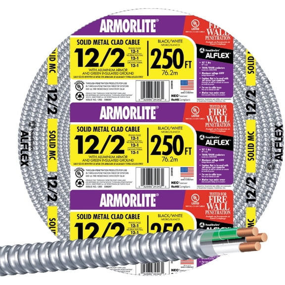 Southwire Aluminum Armored Electrical Wire Cable 12/2 - Insulated - 1 Piece