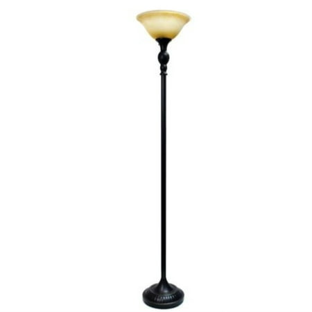 Elegant Designs Floor Lamp with Marbelized Amber Glass Shade, Restoration Bronze