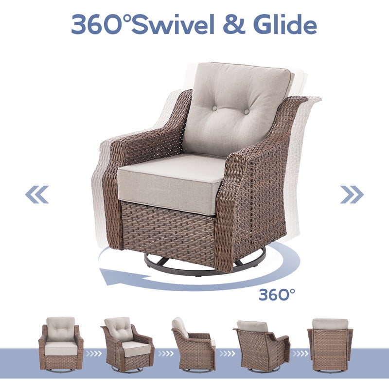 PARKWELL 3-Piece Outdoor Swivel Rocker Chair with Side Table,All-Weather Rattan Swivel Glider Rocking Lounge Chair,Patio Bistro Set for Porch Deck Backyard,Brown/Beige