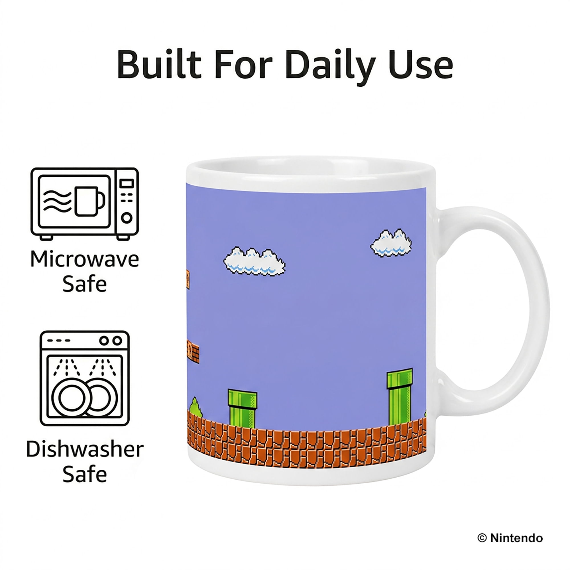 Pyramid America: Super Mario Bros: Retro Title - 20oz Ceramic Mug - Coffee Tea Cup, Microwave-Dishwasher Safe, Video Game Fan Collectible, Licensed